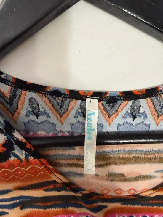 Azules Multicolor Geometric Sleeveless Top in Orange, Blue & Cream - Picture 3 of 3